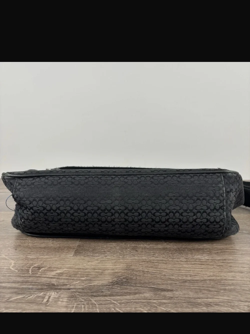 Coach Black Signature Jacquard Messenger Bag with Center Leather Panel